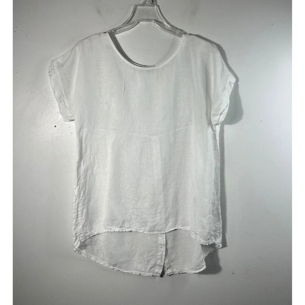 Terzo Millennio White 100% Linen High Low Button Back Top Made in Italy Small